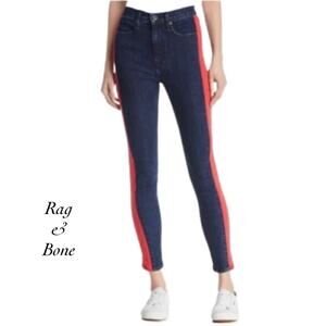 Rag & Bone Mazie Blue Red Stripe High Rise Cropped Skinny Jeans NWOT Size 27